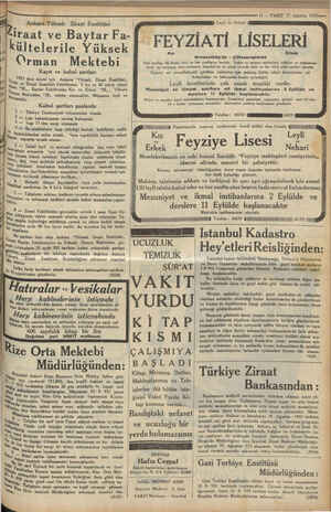    Ankara Yüksek Ziraat Enstitüsü İkültelerile Yüksek Kayıt ve kabul şartları Z 1933 ders senesi için Ankara “Yüksek Ziraat