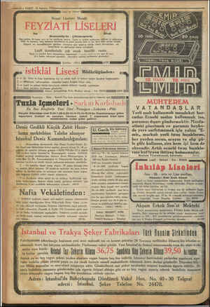    —12.—VAKIT 3İ Ağustos 1933 Leyli ve Nehar. CMMMEREMEENEEERCEYAMNANEEN Resmi Liselere Muadil Kız Erkek Arnavutköy'de -...