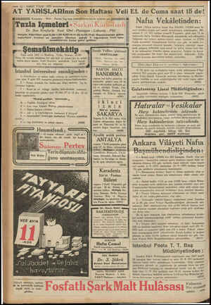  tw 12 — VAKIT 6 Eylül 1933 AT YARIŞLARININ Son Haftası Veli Ef. de Cuma saat 15 de? Gün Karaciğer - Mide - Barsak Taş; kum