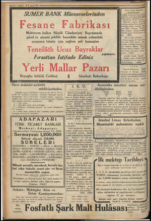  a Re pa — — VAKİT 26B, teşrin 1933 SUMER BANK Müesseselerinden esane Fabrikası Muhterem halkın Büyük Cümhuriyet Bayramında
