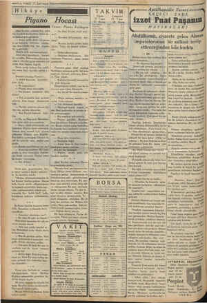  dili —ğ3 — VAKIT 17 2Z.nci teşrin 1933 — Hikâye Piyano Hocası . Abel in: cebinde beş âdet | bin franklık banknottan başka pa
