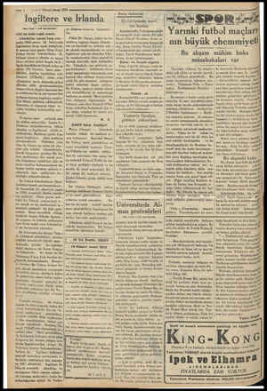  —— 1. VAKL İdlnei könm 1933 İngiltere ve Irlanda (Maş tamah | hadi eeyulammda) tebii bir kütle teşkil ederler. Irlândalılar