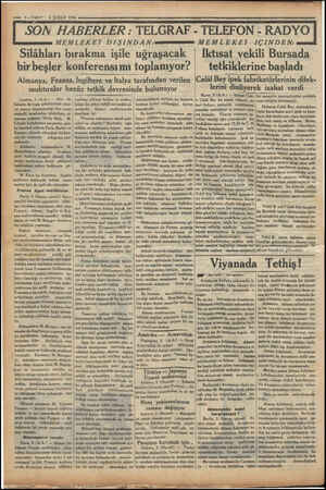  — Z—VAKIT 4 ŞUBAT 1934 SON HABERLER : TELGRA MEMLEKET DIŞINDAN: Silâhları bırakma işile uğraşacak bir beşler konferensımı...
