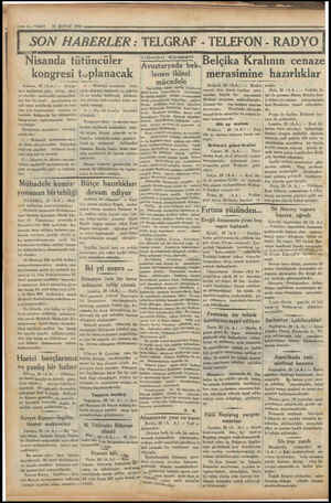  ç —z—vakır ir Nisanda t 21 ŞUBAT 1934 SON HABERLER : TELGRAF - TELEFON - ütüncüler kongresi tuplanacak Ankara, 20 (A.A.) —