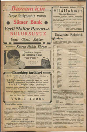  ) © reye müracaatları, z Istanbul mıntakası varidat 12 -VAKIT 25 MART 1934 - Bayram Neye ihtiyacınız varsa e Sümer Bank e...