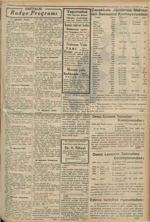    12 Ağustos Pazar İSTANBUL ; 18.80: Piâk, 1920: Ajans haberleri, 10.80: mesiki mşriyatı (Komani Bega, Mes WE Crmli, Muzaffer