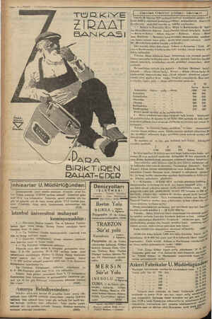  14 — VAKIT 9 AĞUSTOS 1934 TUDKiYE ZİRAAT BANKASI BiRiKTiREN RALHAT-EDER inhisarlar U. Müdürlüğünden:| Şartnamesinde yazılı