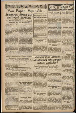  2 — VAKI117 AĞUSTOS 1934 Von Papen Viyana" da.. Avusturya, Alman elçi- sini soğuk karşıladı Von Papenin istikbalinde resmi
