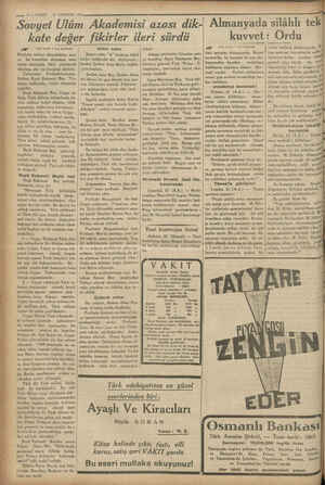    eğ . kika ara verdi. — 3 — VAKIT 22 AĞUSTOS 1934, Sovyet Ulüm Akademisi azası dik- Almanyada salli tel İle değer fikirler