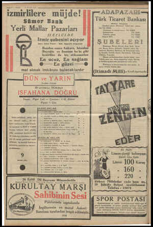  21 EYLÜL 1934 — > izmirlilere müjde! ! | Bundan sonra Ankara, Istanbu | — 20 — VAKİT Sümer Bank Yerli Mallar Pazarları 23...