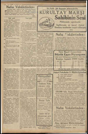  10 — VAKİT 24 EYLÜL 1954 ““Nafıa Vekâletinden: mhammen bedeli 40,000 lira olan Vekâletimiz Mobilyası wimakasası kapalı zarf