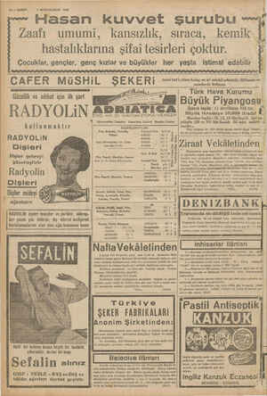    10 — VAKİT , 1 IKINCIKANUN 1939 | Hasan kuvvet şurubu Zaafı umumi, kansızlık, sıraca, kemik. hastalıklarına şifai tesirleri