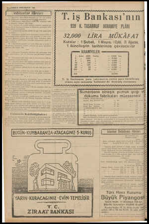  12 -- VAKİIT»5 INIKCIKANUN 1939 b inhiğarlar ilânlari .iş Bankası'nın 949 K. TASARRUF i IKRAMIYE PLÂNI 32,000 LİRA MÜKÂFAT