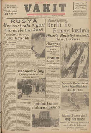  BUGUNKU GAZETEMİZ İlâvemizle heraher 24. SAYFA acaristanla Peştedeki Sovyet elçiliği lâğvedildi fa buhranımda ar an Mer İP