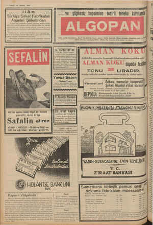   : — VAKIT : 14 ŞUBAT 1939 ilân Türkiye Şeker Fabrikaları Anonim Şirketinden tibaren şirketimiz namına memile- ve edevat,