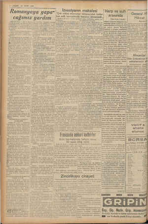  1 A 6 —YAKIE 22 MART 1939 J - İzvestyanın makalesi (o THarp ve sülh © Romany ay a Yy apa” Ger milleti mevcuttur mütecavizler