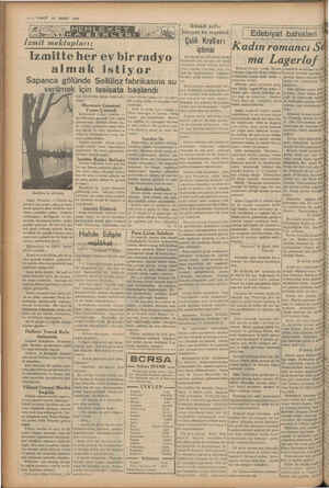  0 — VAKİT 23 MART 1939 izmitte her ev birradyo almak istiyor Sapanca gölünde Sellüloz fabrikasına su verilmek için tesisata
