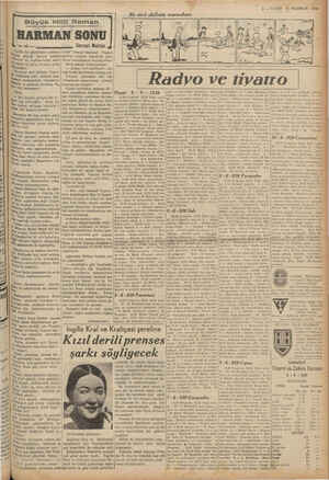 Büyük Milli Roman HARMAN SONU 16 — ya, S8rmet Muhtar Radyo ve tiyaıro 4— 6 — 1939 iğ. kokuları de son vapurla ön ba ile iniş