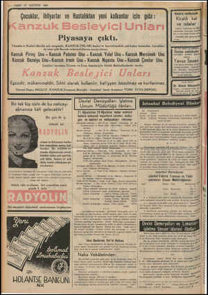    “'2 — VAKIT 21 “AGUSTOS 1939 KA n>ul & ER esi Çocuklar, yarar ve Hastalıktan yeni kalkanlar için gıda: yici Unları Piyasaya
