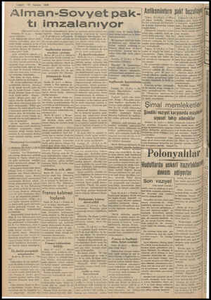  ——e— li » — VAKIT 23 Ağustos 1939 Alman-S ovy ek Dp ak Antikomintern pakt tı imzalanıyor a tarafı 1 incide) A) — ve vazi...