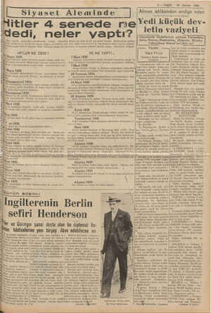    Siyaset Aleminde S—VAKIT — 29 Ağustos 1939 Alman istilâsından endişe eden itler 4 senede me Yedi küçük dev- “'ğî' seneler