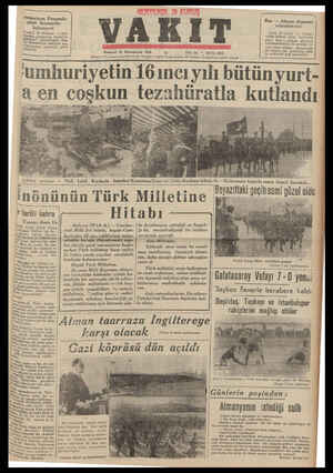  —U emberlayn Perşembe günü beyanatta bulunacak umhuriyetin İ61nc S Pazartesi 30 Birinciteşrin 1939 EVl-Ankara Cad.İSTANBUL