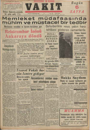      . |-HERYERDE 3 KURUŞ VAKIT SAYI: SI21 <M437N (ldare) PAZAR 18 AĞUSTOS 1940 y YIL; 23 İDARE EVİ: Ankara Cad İSTANBUL...