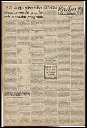  "4 — VAKIT AĞUSTOS 1940 30 Ağustosta | D ımlunmarda y:ıpıla-, cak merasim  programı yet ve kıyme malar ve konferar lecektir