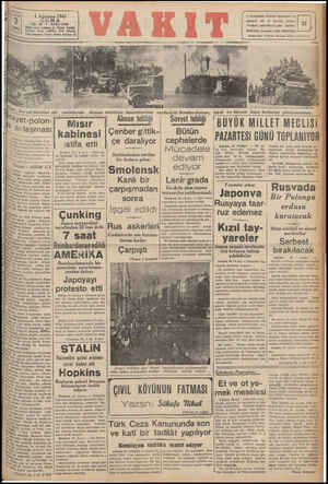  “Ayısı 1 Ağustos 1941 CUMA yi YIL: 24 * SAYI: 8460 İ | Mirüç Lüare evi: Ankara C. Vakıt Yurdu Al çığ Me ei a digi ri in ika b