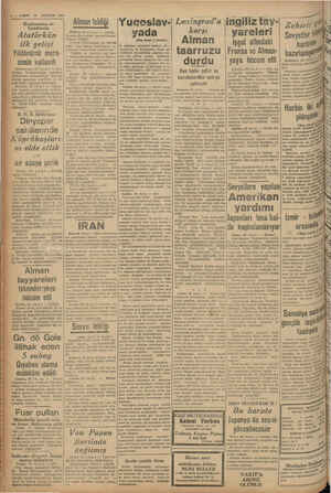  VAKIT 2 AĞUSTOS 1941 india ve Alman tebliği Çankırıda imi Atatürkün ir ilk gelişi a Yıldönümü mera- |, simle kutlandı D. N.