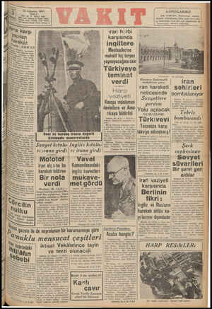  26 Ağustos 1941 SALI YiL: 24 & SAYI: 8485 Teleti ©vi: Ankara C. Vakıt Yardı S0i İdare (24370), Yazı (ZI4IL) Di “İZ. İstanbul