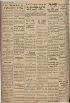 1 — VAKIT 28 AĞUSTOS 1941 Ruzvelt Amerikadan Reisicümhurumuz elt makineleri geldi | Havayolları merke- | metre | o Sla Ankara