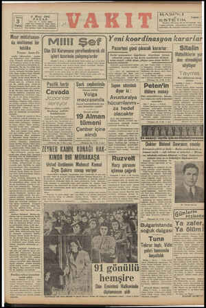  8 Mart 1942 PAZAR YIL 25 * SAYI: 8660 Ldare evi: Ankara O, Vakrt Yardu : Edare (24870), Yazı (214i Telg: İstanbul Vakrt—Posta
