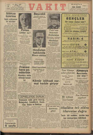    13 Mart 1942 CUMA VIL: 25 * SAYI: 8065 idare evi: Ankara C. Vakıt Yurdu Teletomi İdare (24370), Yazı (S1618) Telgi Tatandal