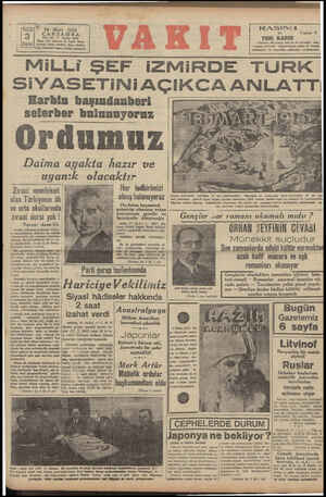  18 Mart 1942 ÇARŞAMBA YIL:25 * SAYI: 8670 İdare evi: Ankara O, Vakıt Yardı Kurus| zetetan: töare (81870), Yazı (21413) Telgi