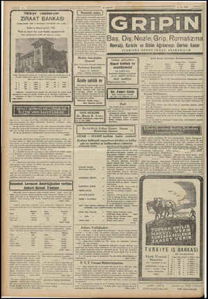    ç- Türkiye Gumhuriyeti ZİRAAT BANKASI Kurulaş tarihi: WSAN, — Sermayosi: 1000,000,000 Türk Lirme Şube ve Ajans adedi: 265.