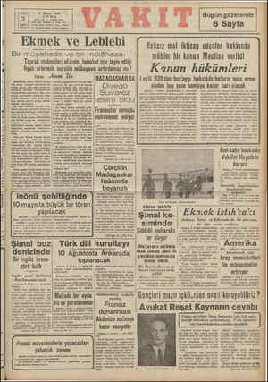  8 Mayıs 1942 CUMA YIN: 25 * SAYI: 8STRI Vdare evli Ankara vtetan: G Vakit Vir İdare (24870). Van (ZM413, “te: İstanbal...