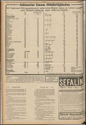  DA K E N D TCC L e elamam eli ae ae aa eemimlem e ni İnbisarlar Um um Müdürlüğünden 30 Teşrinisani 942 pazartesi günü...