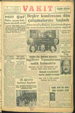    ti Ankara cad. are €Vİ VAKIT Yurdu 12 EYLUL 1945 Posta Kutusu: 1 ÇARŞAMBA i Telg. VAKIT ve YEL: 28 *SAyı; 929 | Telefon e
