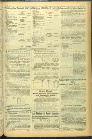       e ali 5 Nisan 1946 Türkiye Cumhuriyeti Merkez Bankası 30-3-1946 vaziyeti -—vVyABII- ayındiğ Bakanlığından Erzurum -...