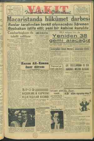 Vakit Gazetesi 1 Haziran 1947 kapağı