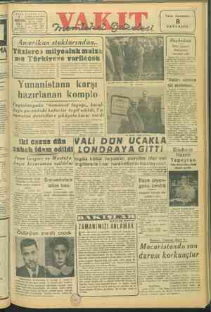 Vakit Gazetesi 6 Haziran 1947 kapağı