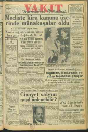 Vakit Gazetesi 14 Haziran 1947 kapağı