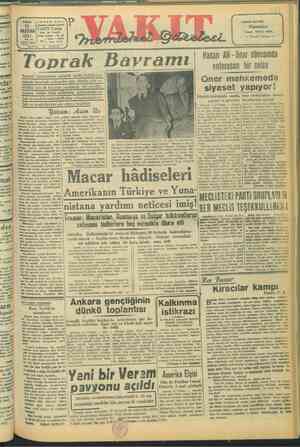 Vakit Gazetesi 15 Haziran 1947 kapağı