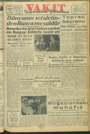 Vakit Gazetesi 16 Haziran 1947 kapağı