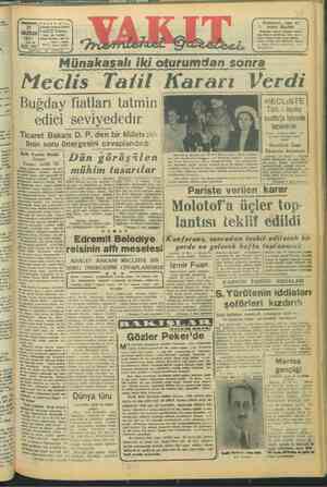 Vakit Gazetesi 19 Haziran 1947 kapağı