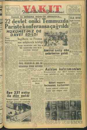 Vakit Gazetesi 4 Temmuz 1947 kapağı