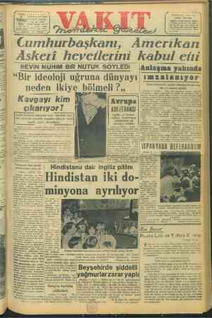 Vakit Gazetesi 6 Temmuz 1947 kapağı