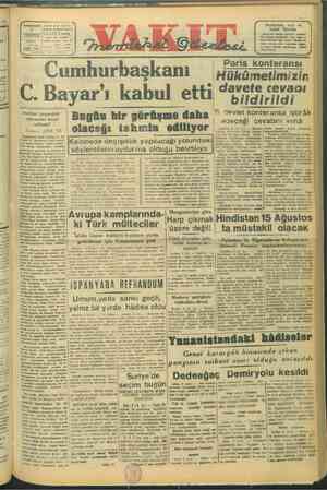 Vakit Gazetesi 7 Temmuz 1947 kapağı