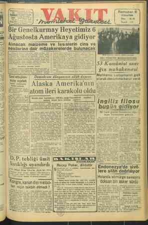 Vakit Gazetesi 26 Temmuz 1947 kapağı